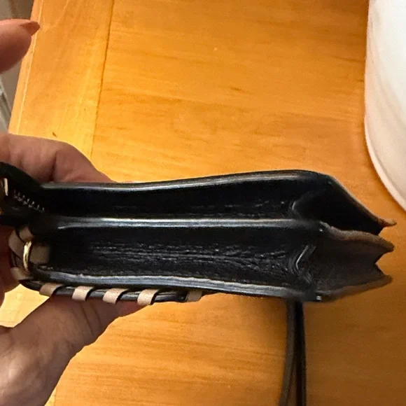 Coach Two-Tone Cream & Taupe Leather Crossbody Wristlet with Black Strap - Picture 14 of 16